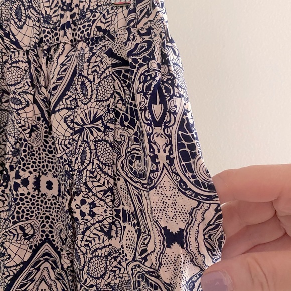 Paisley print pink and navy high waisted pant - Picture 4 of 5